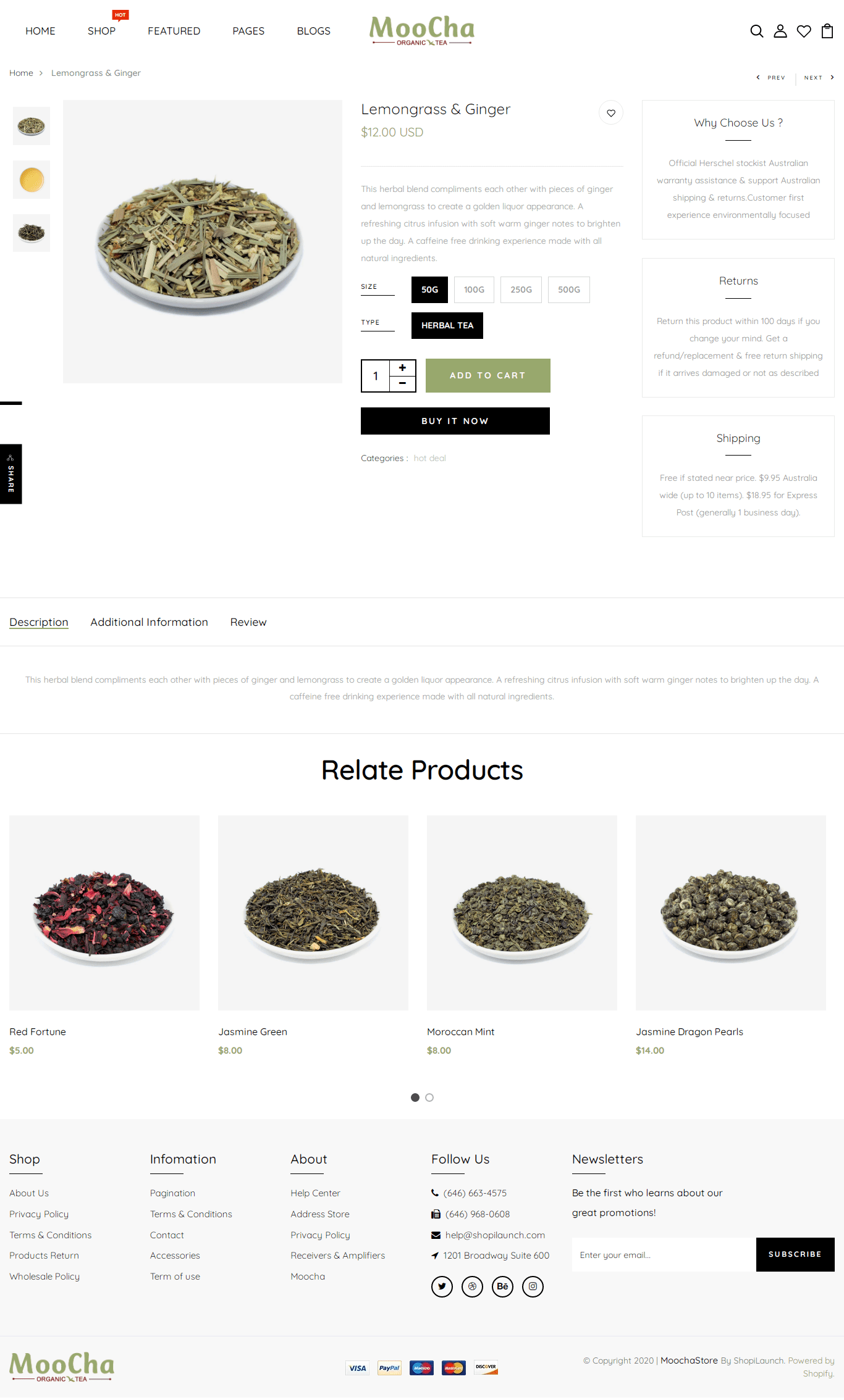 Moocha Tea Shop Shopify theme free