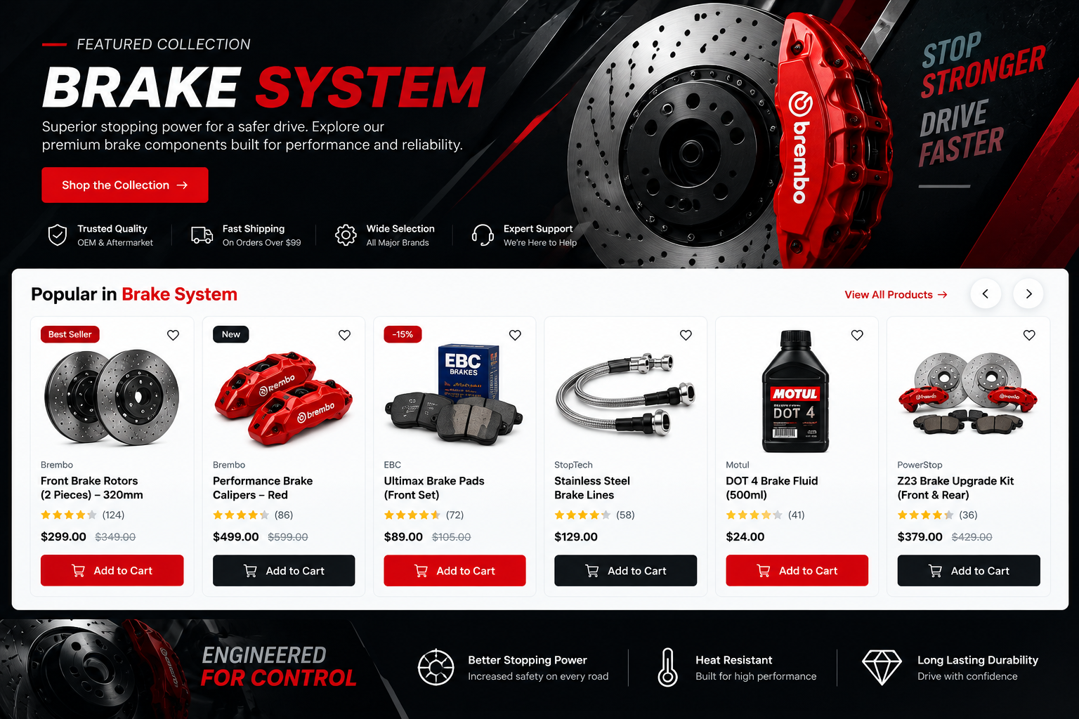 Brake System featured collection with product carousel