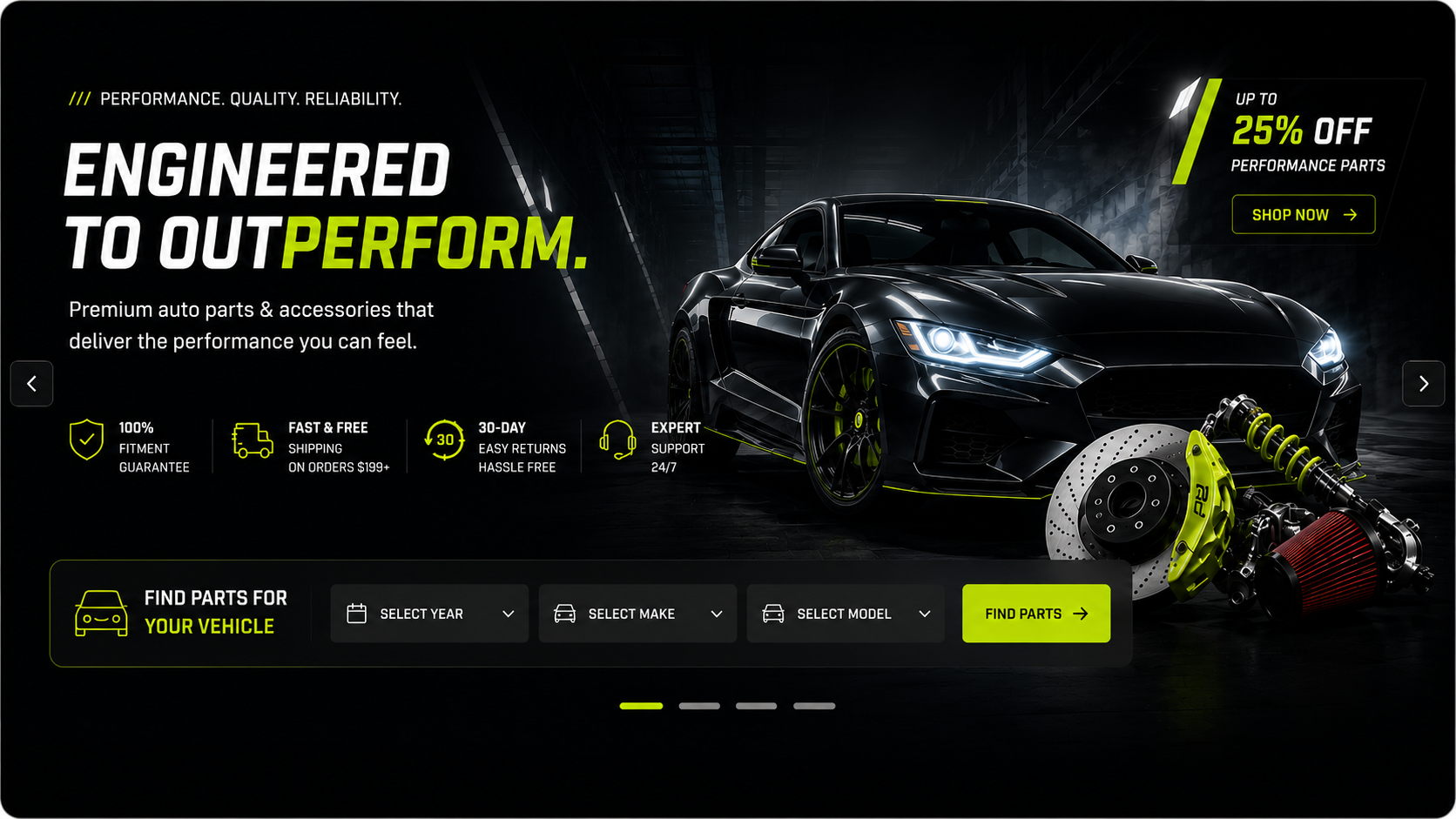 Engineered to Outperform hero slider with vehicle finder