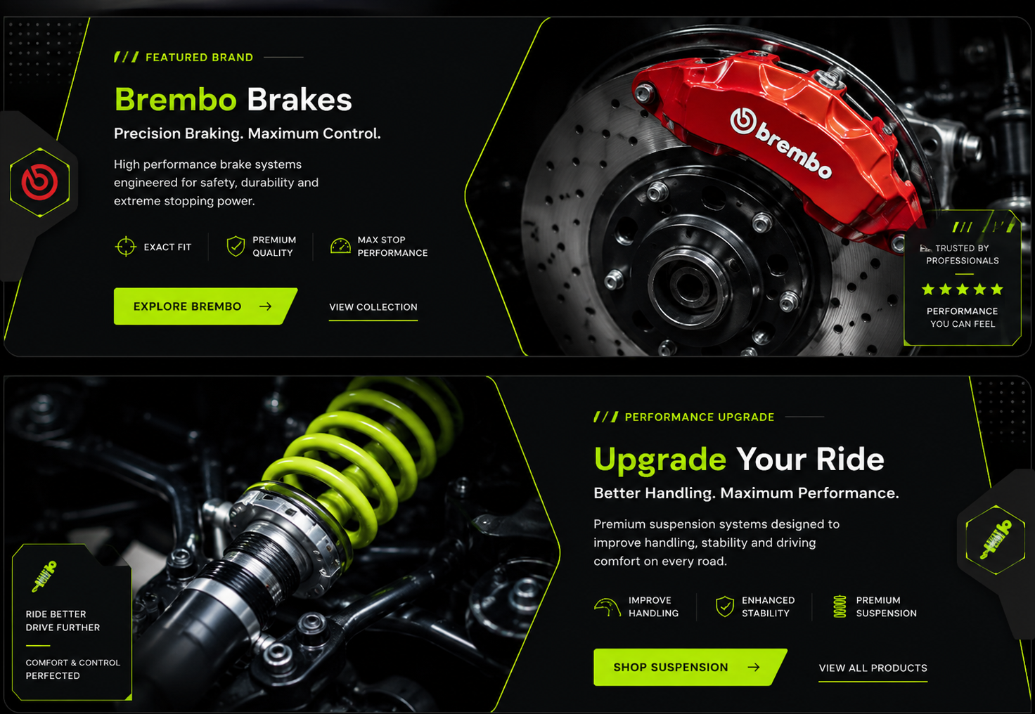 Brembo Brakes and Upgrade Your Ride promotional banners