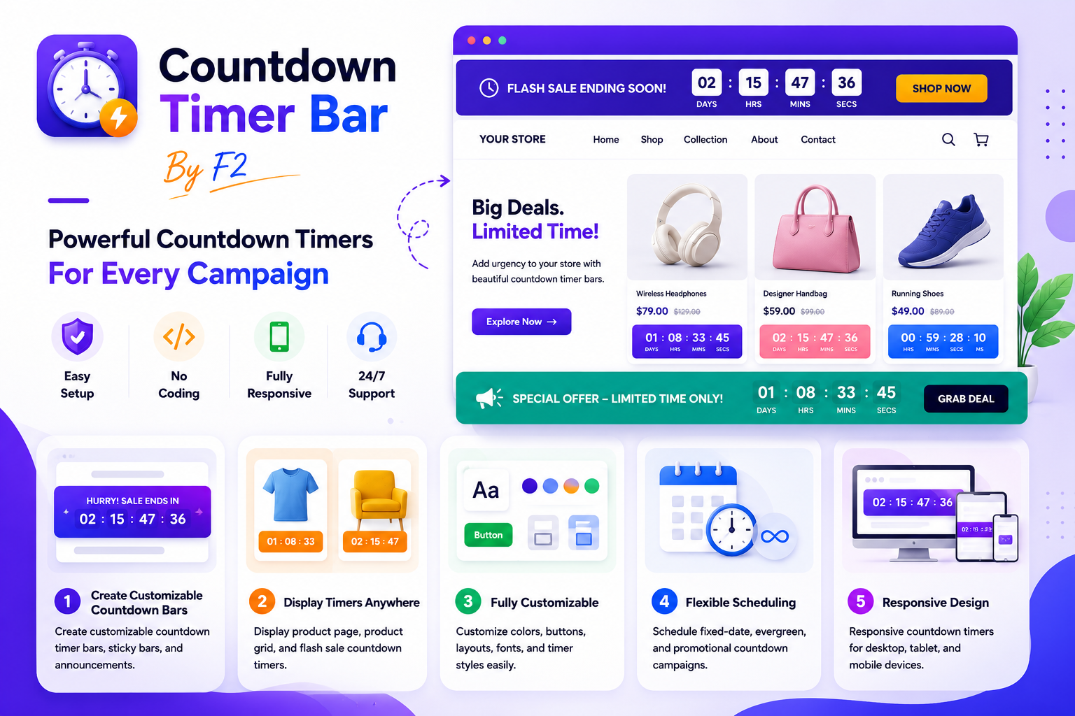 Create countdown timers for promotions, sales, and events